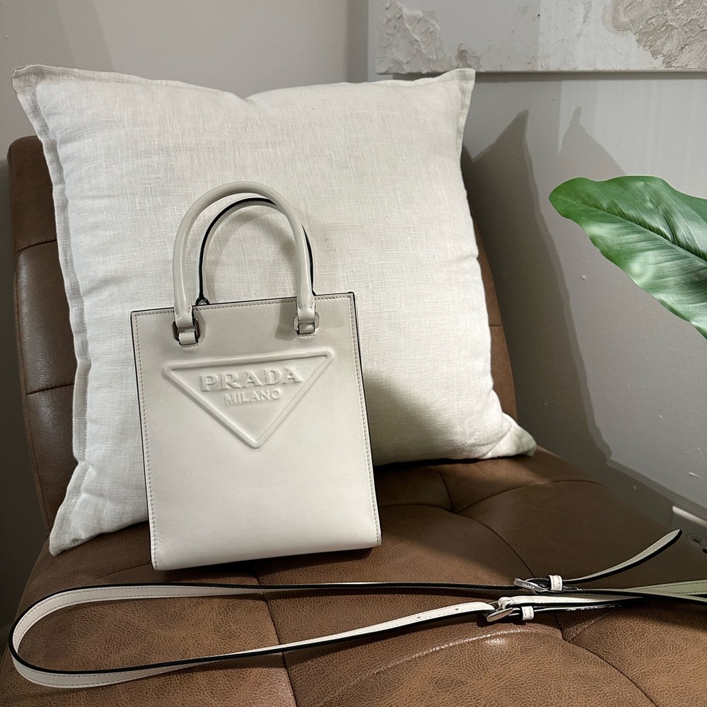Prada white leather handbag authentic